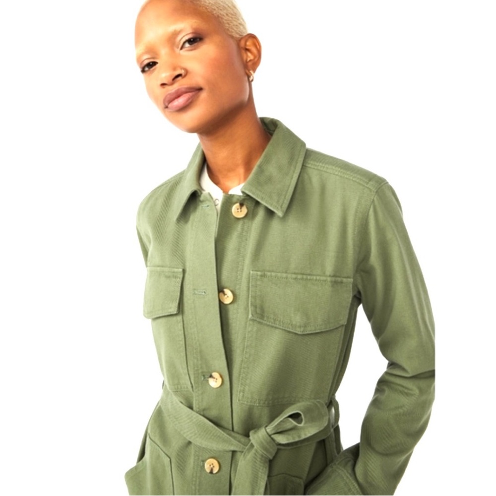 FREE ASSEMBLY Olive Green Organic Cotton Button Down Belted Utility Top Size L